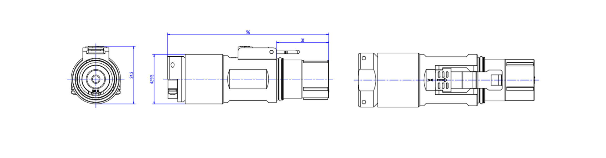 SNL300 1 Pin 200A 250A 300A Metal Plug-Overall Dimensions