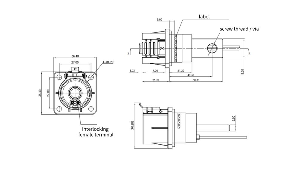 S1M 1 Pin 200A 250A 300A Metal Receptacle-Overall Dimensions