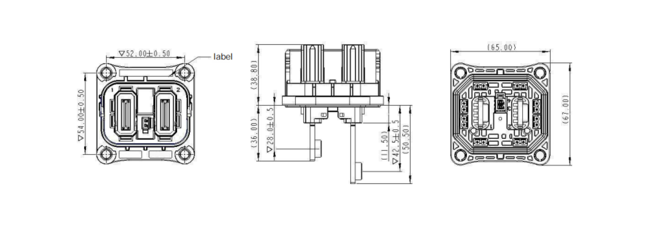 S1P 2 Pin 130A 200A 250A 300A Plastic Receptacle-Overall Dimensions