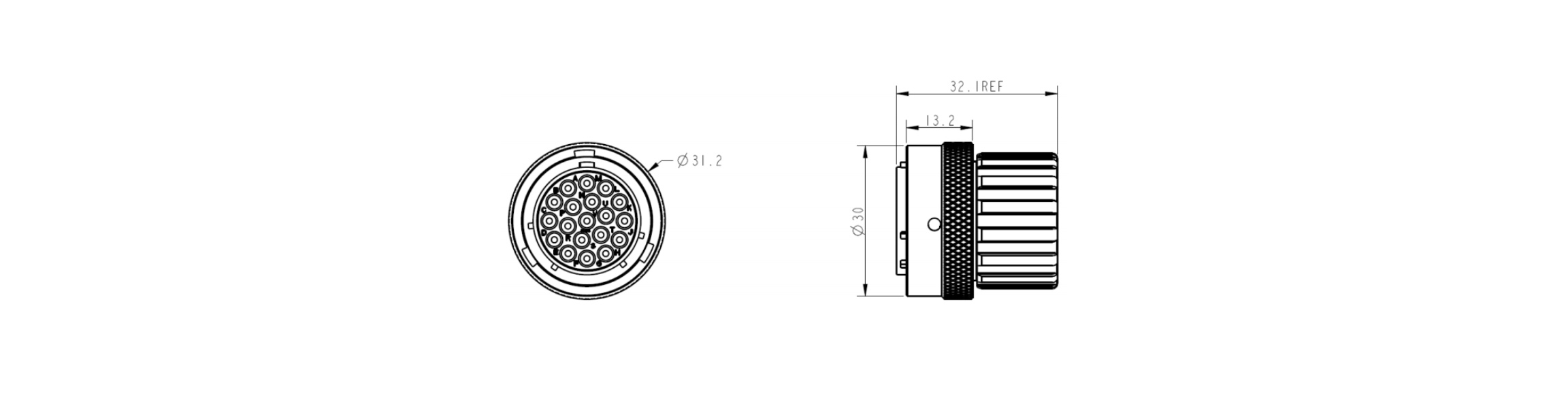 W1M 19 Pin 13A Metal Plug-Overall Dimensions