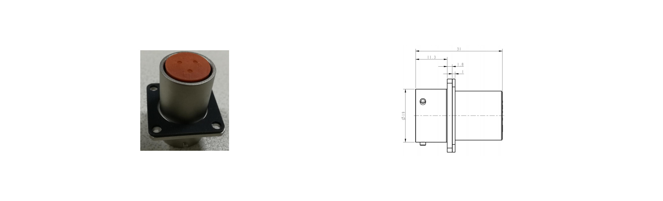 W1M 3 Pin 13A Metal Receptacle-Glue Filling Receptacle- Overall Dimensions And Installation Dimensions