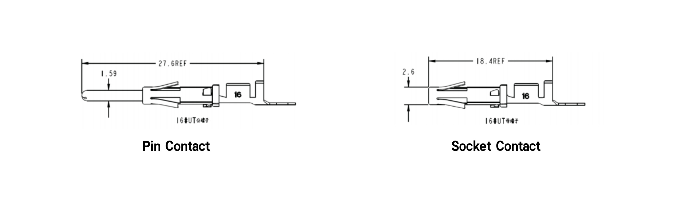 W1M 3 Pin 13A Metal Receptacle-Pin Contact And Socker Contact- Overall Dimensions