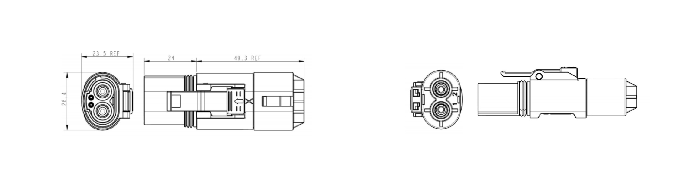 W1M 2 Pin 20A 25A 40A 60A Metal Plug-Overall Dimensions