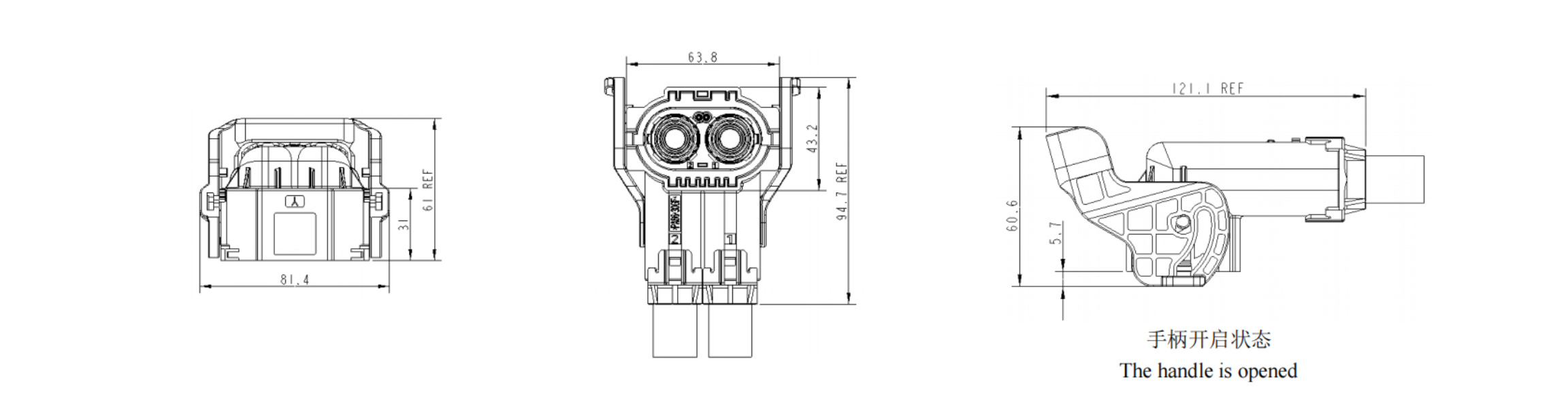 W1P 2 Pin 80A 120A 150A 200A Plastic Plug-Overall Dimensions