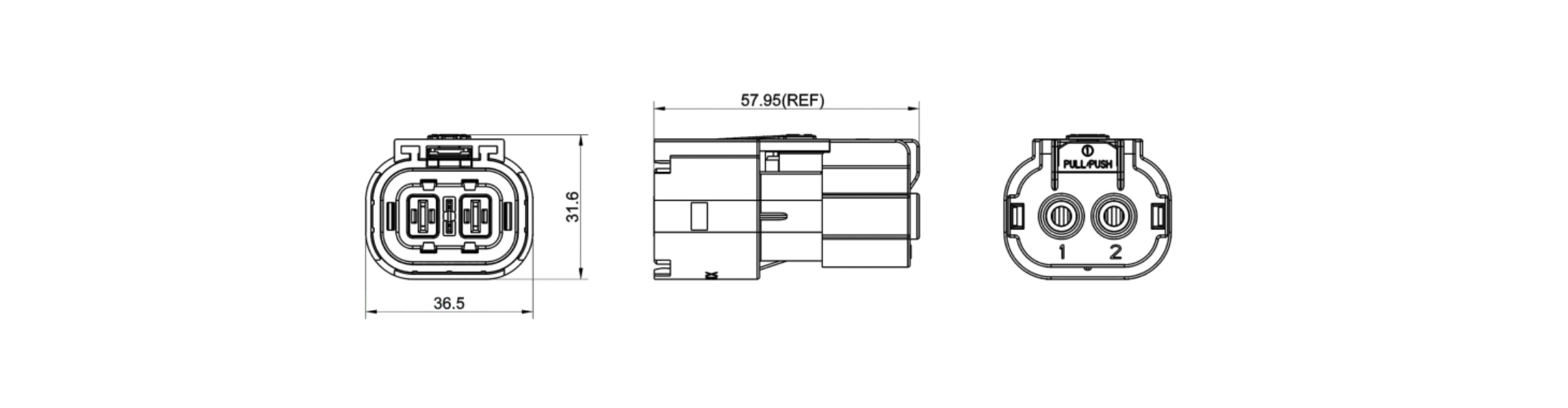 W1P-A 2 Pin 20A 25A 40A Plastic Plug-Overall Dimensions