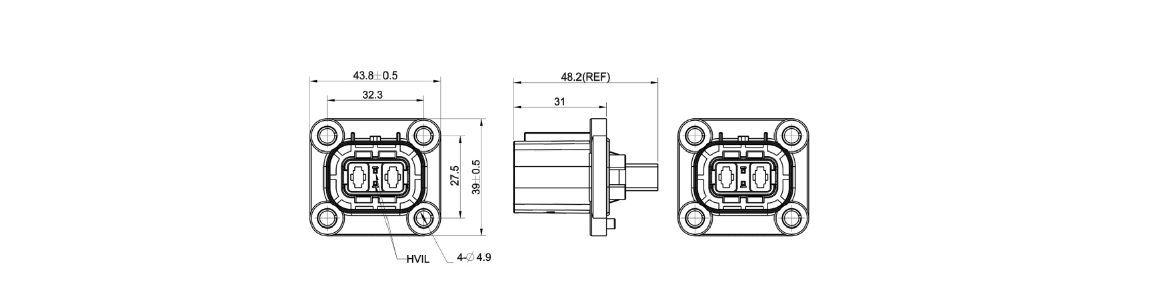 W1P-A 2 Pin 20A 25A 40A Plastic Receptacle-Overall Dimensions