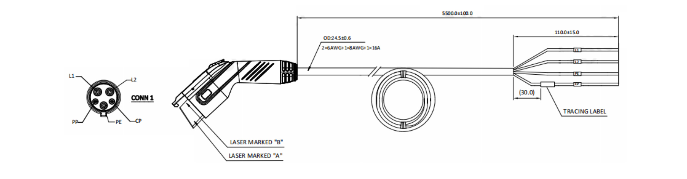 X2 Type 1 SAE AC 16A 32A 40A 50A 65A 80A Charging Plug-Appearance