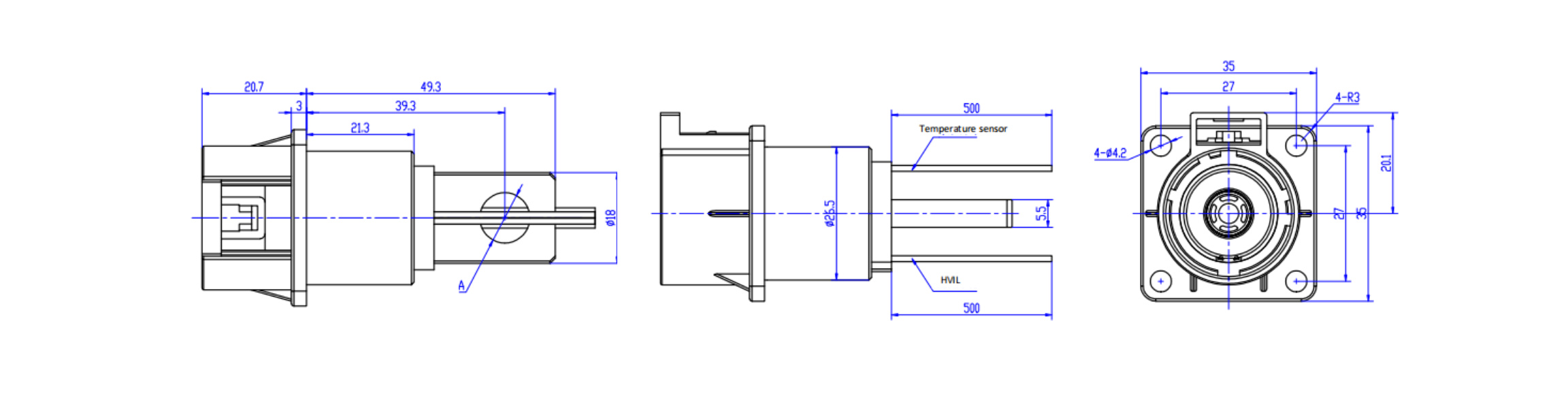 SNL300 1 Pin 200A 250A 300A Metal Receptacle-Overall Dimensions
