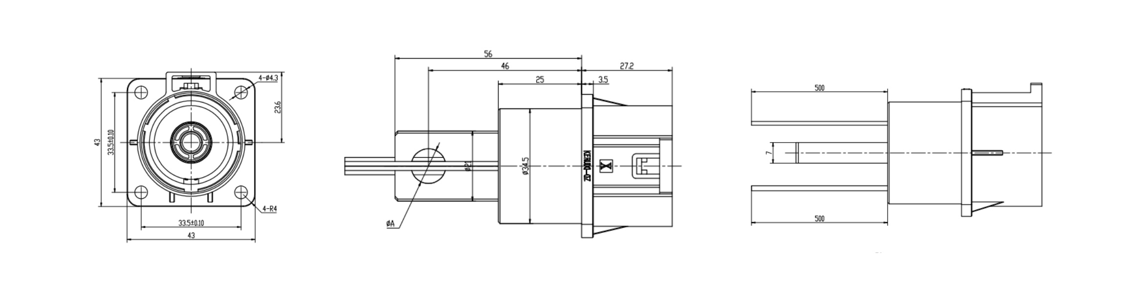 SNL500 1 Pin 300A 350A 400A 450A 500A Metal Receptacle-Overall Dimensions