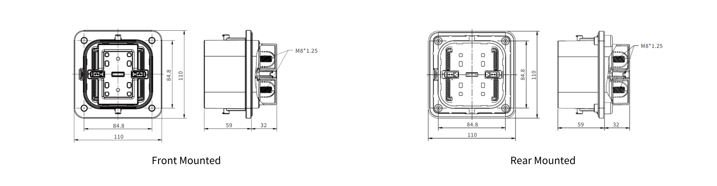 W1P 200A-630A MSD Receptacle-Overall Dimensions